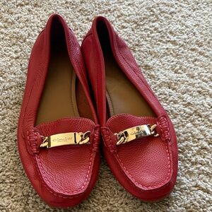 Coach Red Leather Flats with Gold Accents